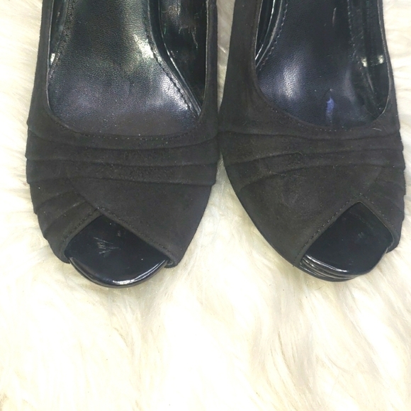 FRANCO SARTO Victor Suede Open Toe High Heel Pumps Black peep toe 8.5M - Picture 10 of 11